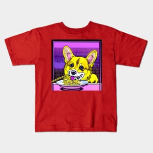 Corgi Eating Ramen Noodle Soup. Kids T-Shirt